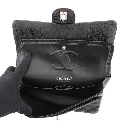 CHANEL Matelasse Double Flap ChainShoulder Bag BlackA01112 Caviar Leather Size 25