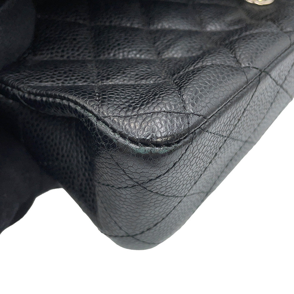 CHANEL Matelasse Double Flap ChainShoulder Bag BlackA01112 Caviar Leather Size 25