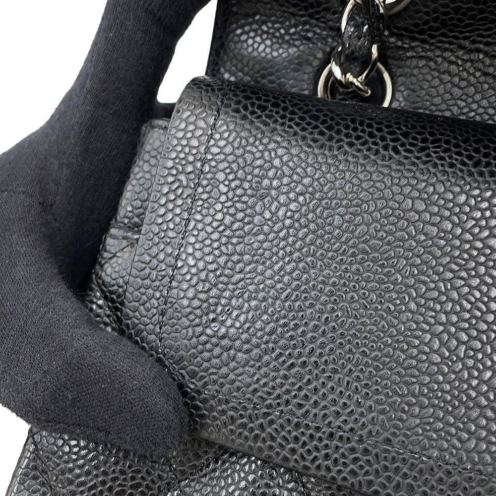 CHANEL Matelasse Double Flap ChainShoulder Bag BlackA01112 Caviar Leather Size 25