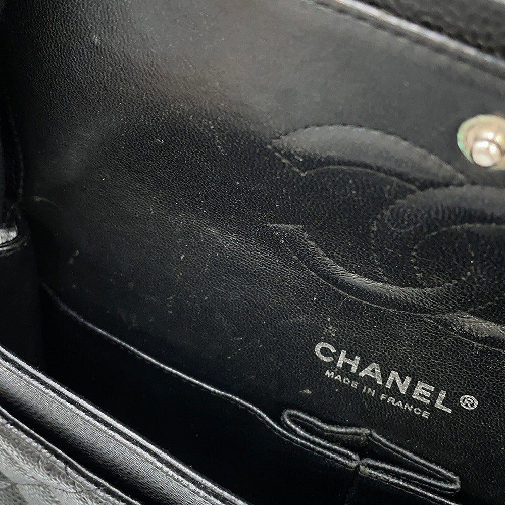 CHANEL Matelasse Double Flap ChainShoulder Bag BlackA01112 Caviar Leather Size 25