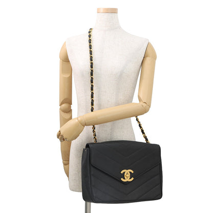 CHANEL Chevron Flap ChainShoulder Bag Black Caviar Leather
