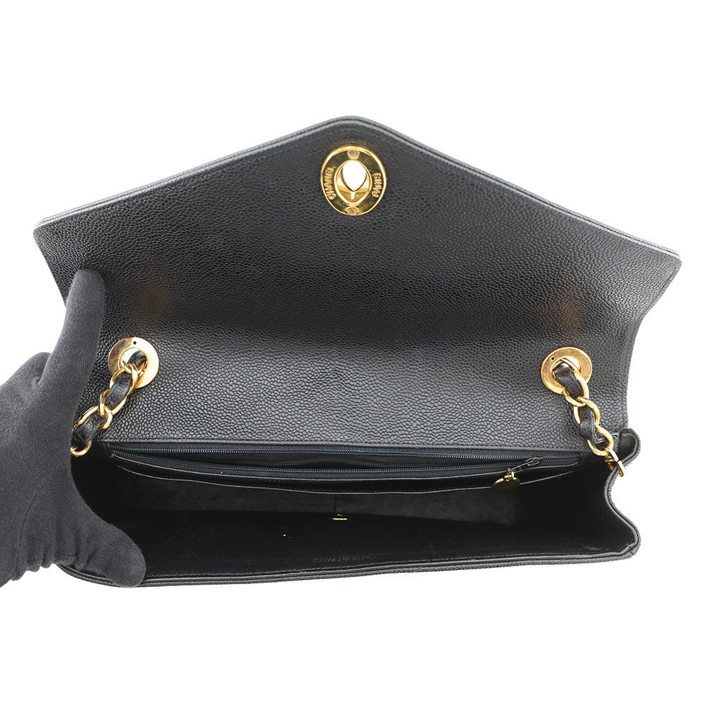 CHANEL Chevron Flap ChainShoulder Bag Black Caviar Leather