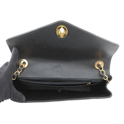 CHANEL Chevron Flap ChainShoulder Bag Black Caviar Leather