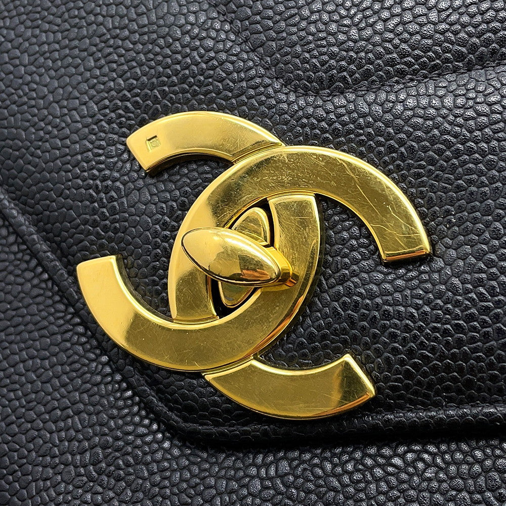 CHANEL Chevron Flap ChainShoulder Bag Black Caviar Leather