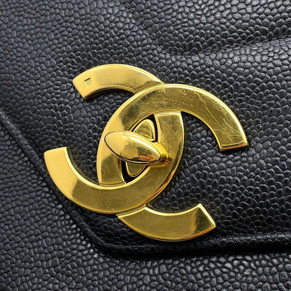 CHANEL Chevron Flap ChainShoulder Bag Black Caviar Leather