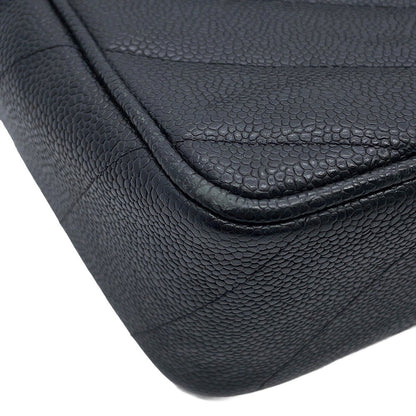 CHANEL Chevron Flap ChainShoulder Bag Black Caviar Leather