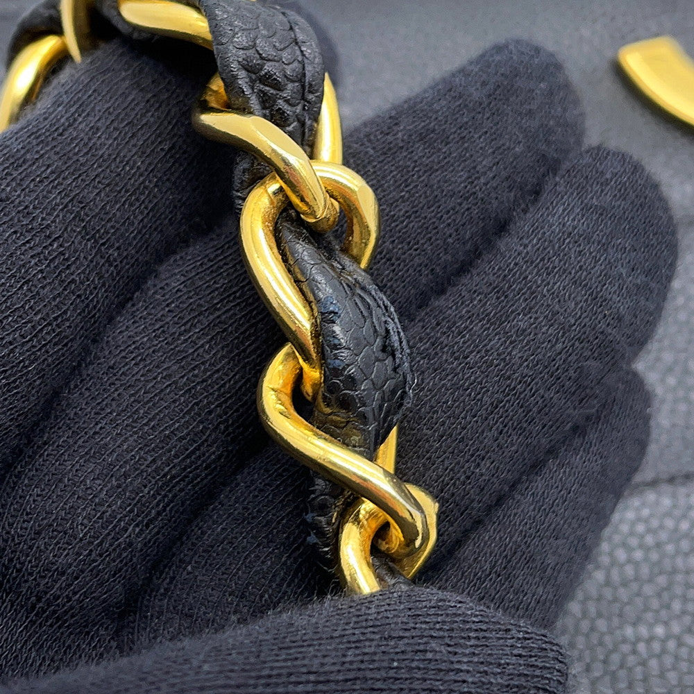 CHANEL Chevron Flap ChainShoulder Bag Black Caviar Leather