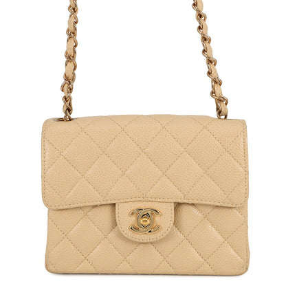 CHANEL Mini Matelasse ChainShoulder Bag BeigeA35200 Caviar Leather Size 18