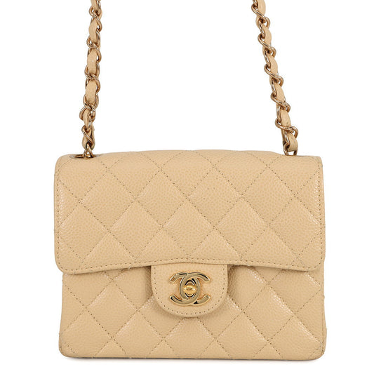 CHANEL Mini Matelasse ChainShoulder Bag BeigeA35200 Caviar Leather Size 18
