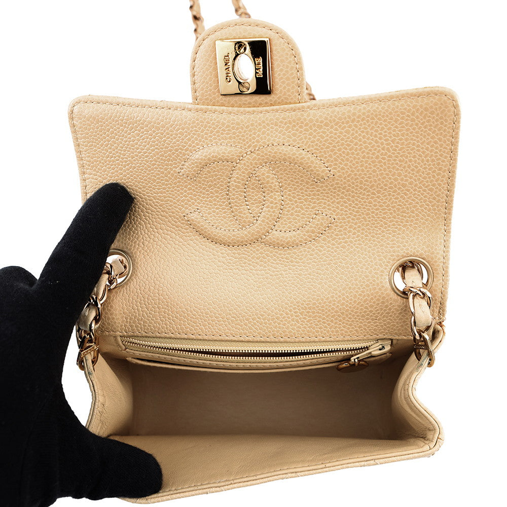 CHANEL Mini Matelasse ChainShoulder Bag BeigeA35200 Caviar Leather Size 18
