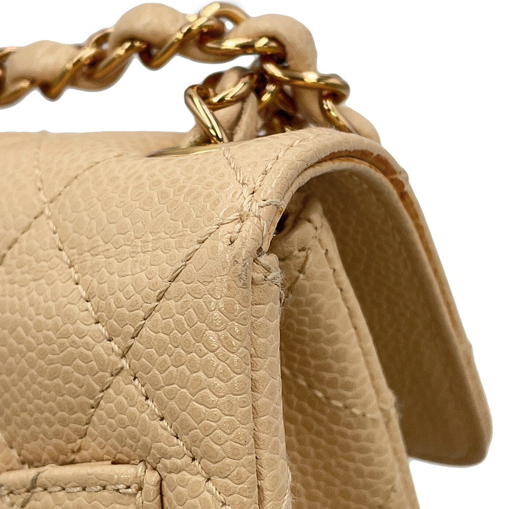 CHANEL Mini Matelasse ChainShoulder Bag BeigeA35200 Caviar Leather Size 18