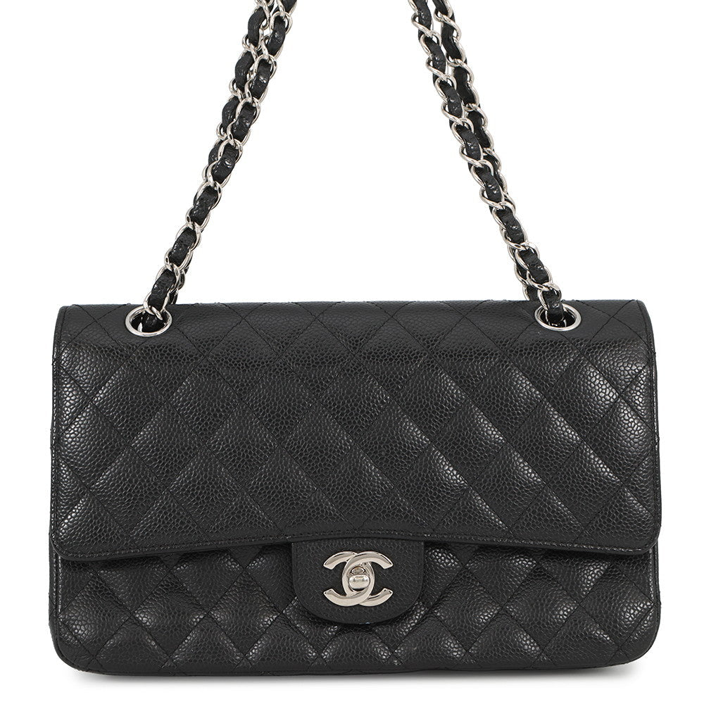 CHANEL Matelasse Double Flap ChainShoulder Bag BlackA01112 Caviar Leather Size 25