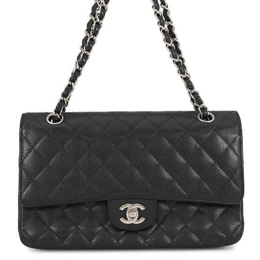 CHANEL Matelasse Double Flap ChainShoulder Bag BlackA01112 Caviar Leather Size 25