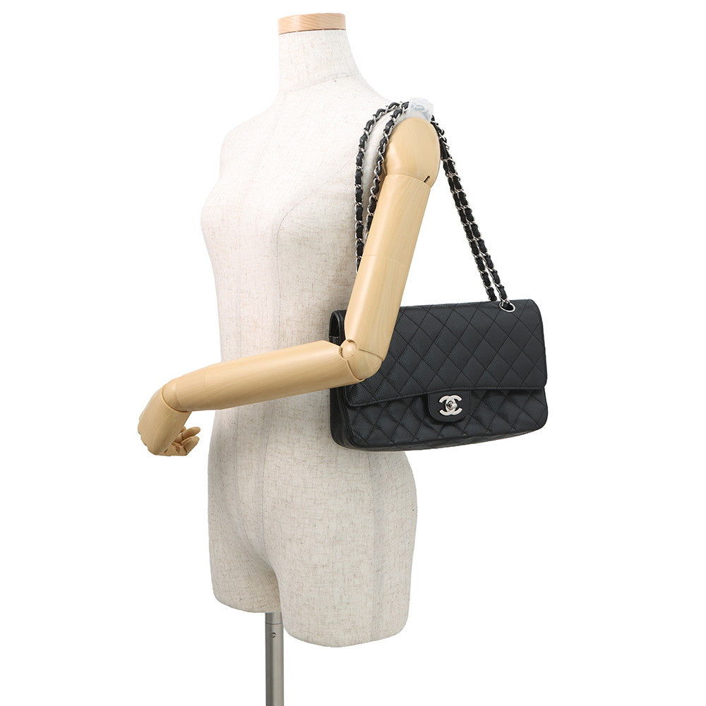 CHANEL Matelasse Double Flap ChainShoulder Bag BlackA01112 Caviar Leather Size 25