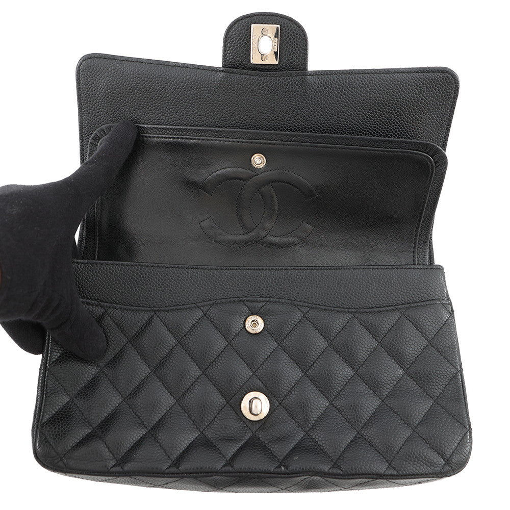 CHANEL Matelasse Double Flap ChainShoulder Bag BlackA01112 Caviar Leather Size 25