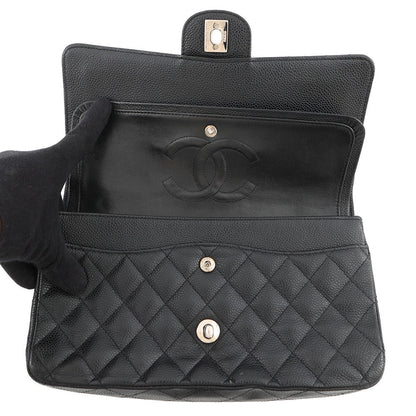 CHANEL Matelasse Double Flap ChainShoulder Bag BlackA01112 Caviar Leather Size 25