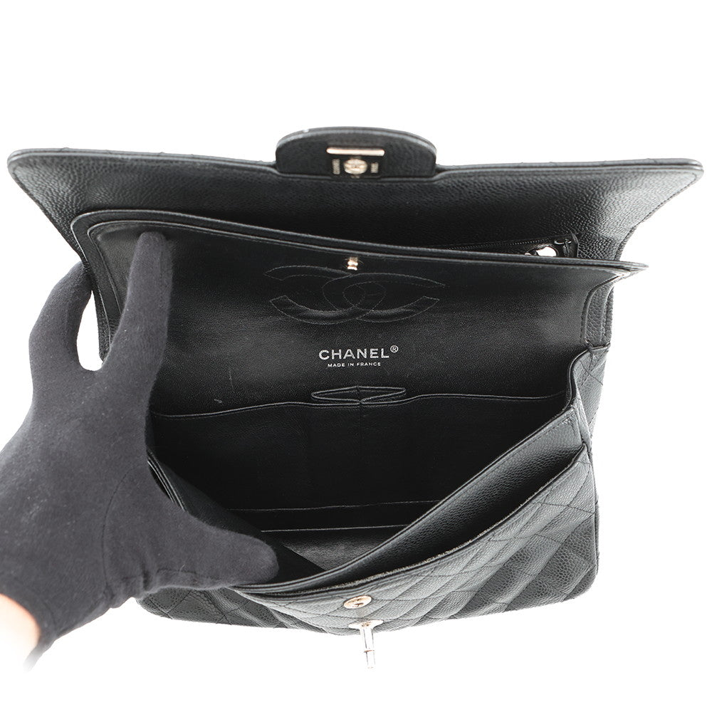 CHANEL Matelasse Double Flap ChainShoulder Bag BlackA01112 Caviar Leather Size 25