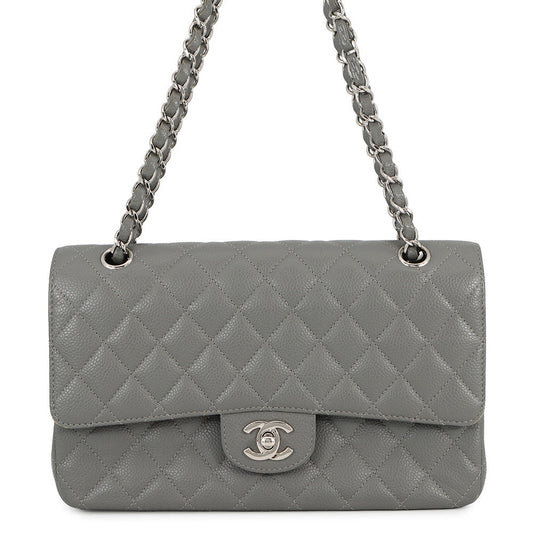 CHANEL Matelasse Double Flap ChainShoulder Bag GrayA01112 Caviar Leather Size 25