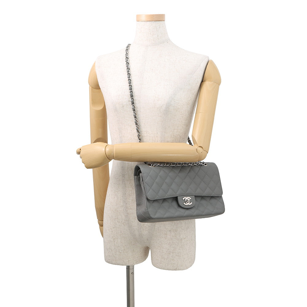 CHANEL Matelasse Double Flap ChainShoulder Bag GrayA01112 Caviar Leather Size 25