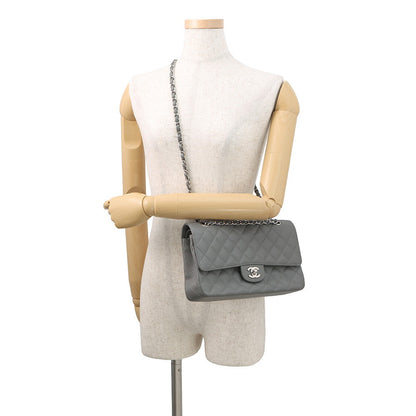 CHANEL Matelasse Double Flap ChainShoulder Bag GrayA01112 Caviar Leather Size 25