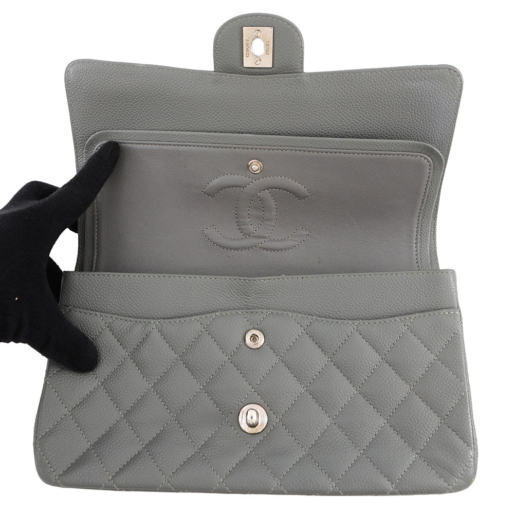 CHANEL Matelasse Double Flap ChainShoulder Bag GrayA01112 Caviar Leather Size 25