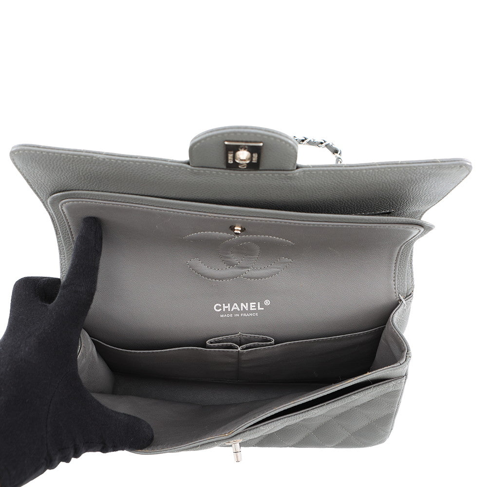 CHANEL Matelasse Double Flap ChainShoulder Bag GrayA01112 Caviar Leather Size 25