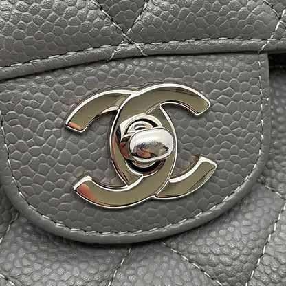 CHANEL Matelasse Double Flap ChainShoulder Bag GrayA01112 Caviar Leather Size 25