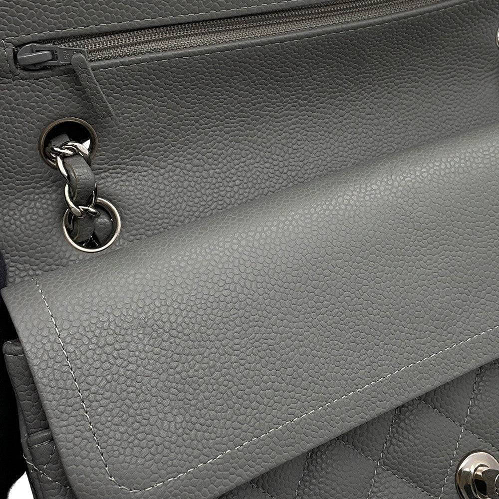CHANEL Matelasse Double Flap ChainShoulder Bag GrayA01112 Caviar Leather Size 25