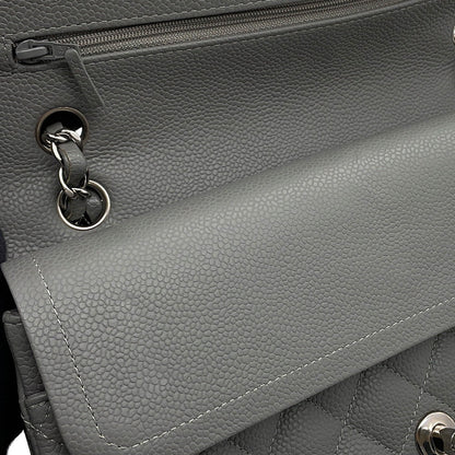 CHANEL Matelasse Double Flap ChainShoulder Bag GrayA01112 Caviar Leather Size 25