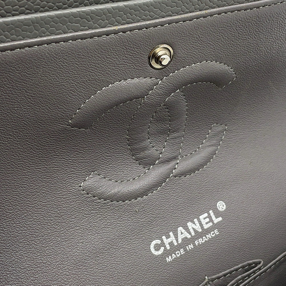 CHANEL Matelasse Double Flap ChainShoulder Bag GrayA01112 Caviar Leather Size 25