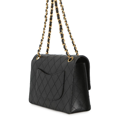 CHANEL Matelasse Single Flap ChainShoulder Bag Black Caviar Leather Size 25