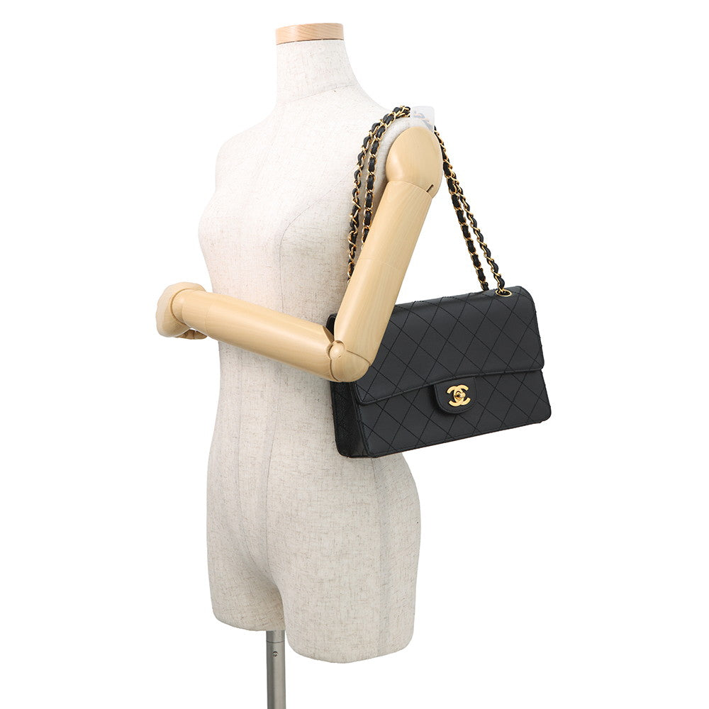 CHANEL Matelasse Single Flap ChainShoulder Bag Black Caviar Leather Size 25