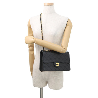 CHANEL Matelasse Single Flap ChainShoulder Bag Black Caviar Leather Size 25