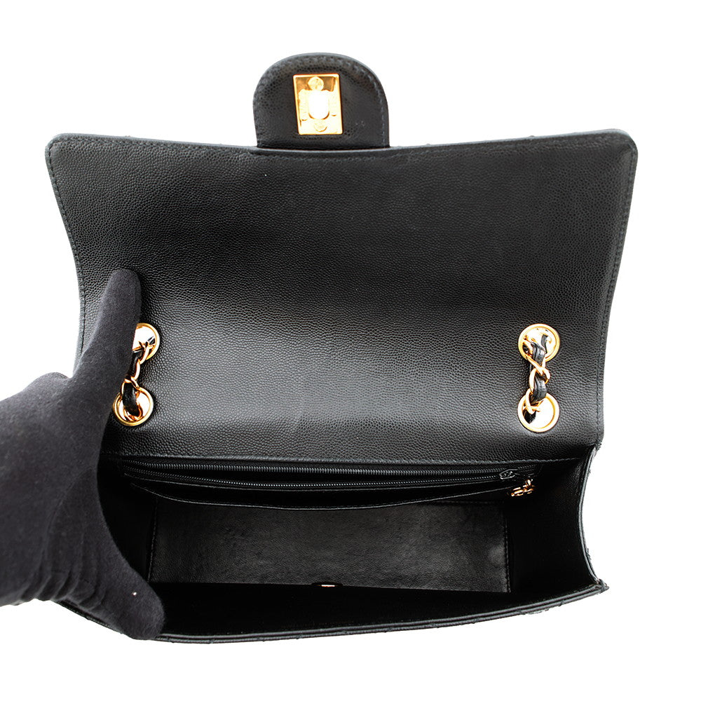 CHANEL Matelasse Single Flap ChainShoulder Bag Black Caviar Leather Size 25