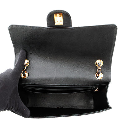 CHANEL Matelasse Single Flap ChainShoulder Bag Black Caviar Leather Size 25