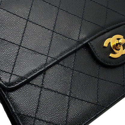 CHANEL Matelasse Single Flap ChainShoulder Bag Black Caviar Leather Size 25