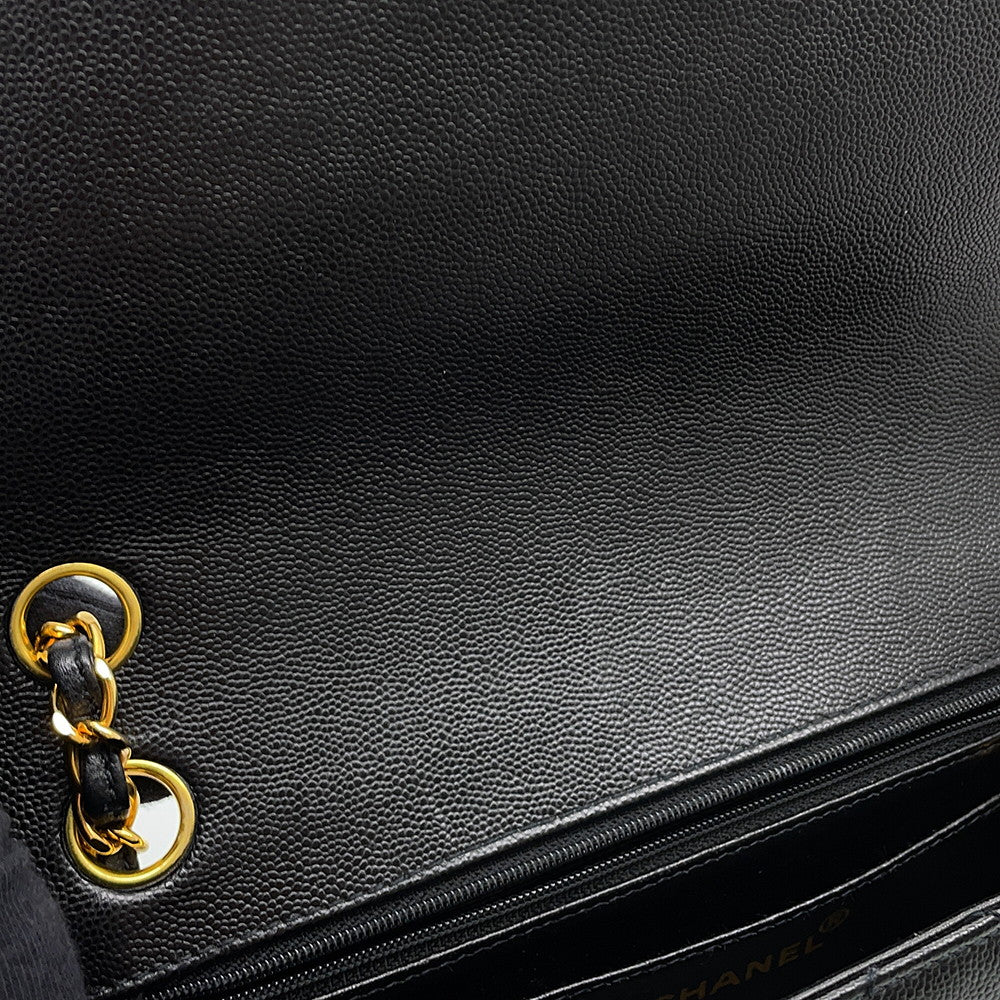 CHANEL Matelasse Single Flap ChainShoulder Bag Black Caviar Leather Size 25