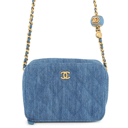 CHANEL Matelasse Pearl Crush Camera Bag Chainshoulder Bag BlueAP2463 Denim