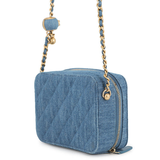 CHANEL Matelasse Pearl Crush Camera Bag Chainshoulder Bag BlueAP2463 Denim