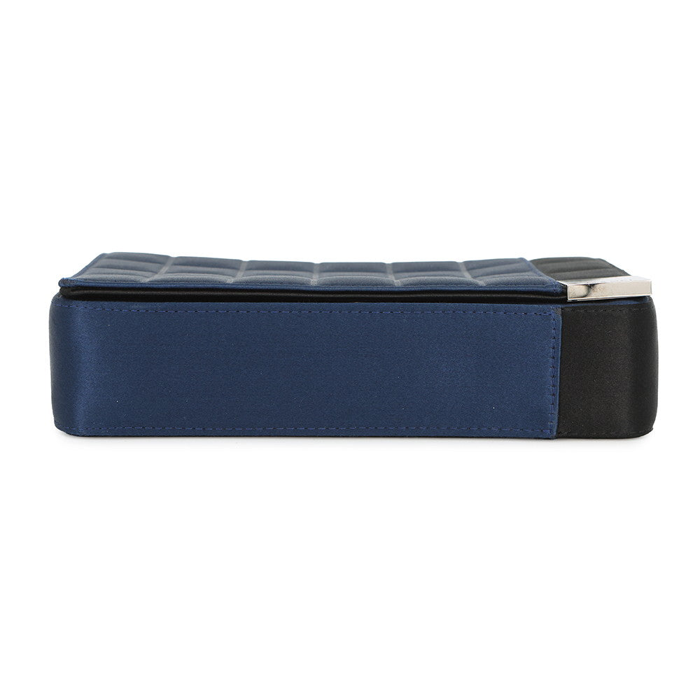 CHANEL Chocolate Bar ChainShoulder Bag Blue/Black Satin