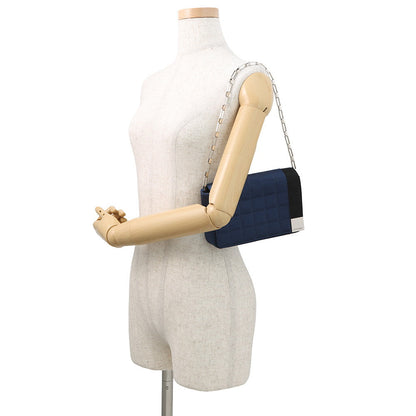 CHANEL Chocolate Bar ChainShoulder Bag Blue/Black Satin