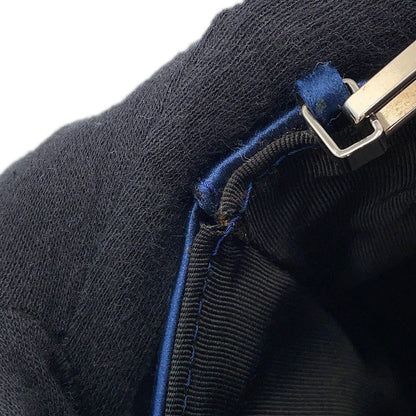 CHANEL Chocolate Bar ChainShoulder Bag Blue/Black Satin