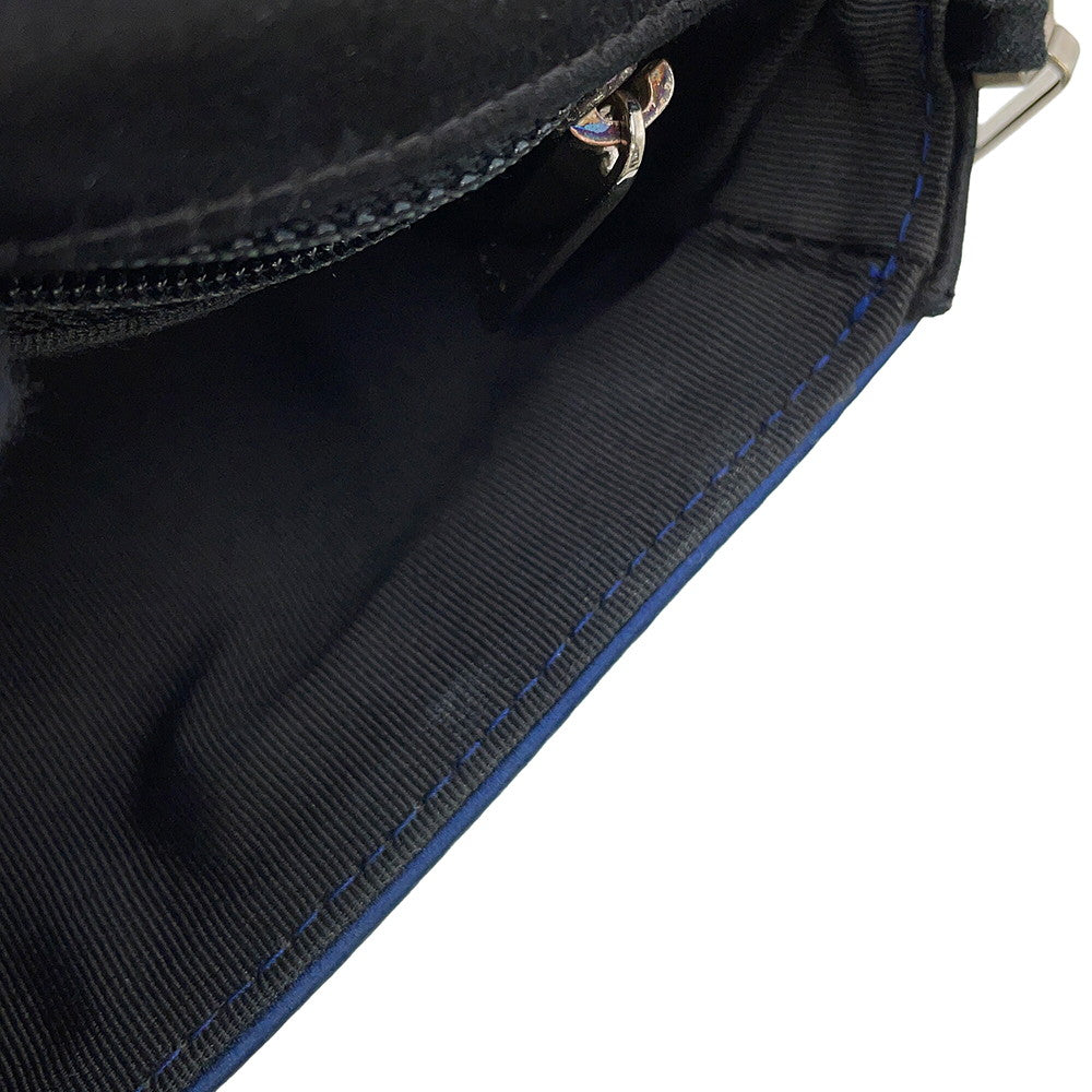 CHANEL Chocolate Bar ChainShoulder Bag Blue/Black Satin