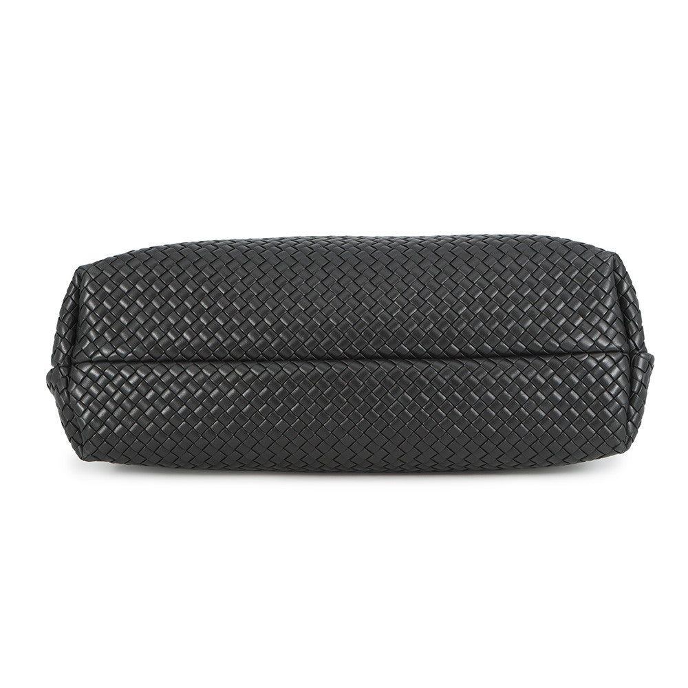 Bottega Veneta INTRECCIATO Snap Tote Bag Black Leather