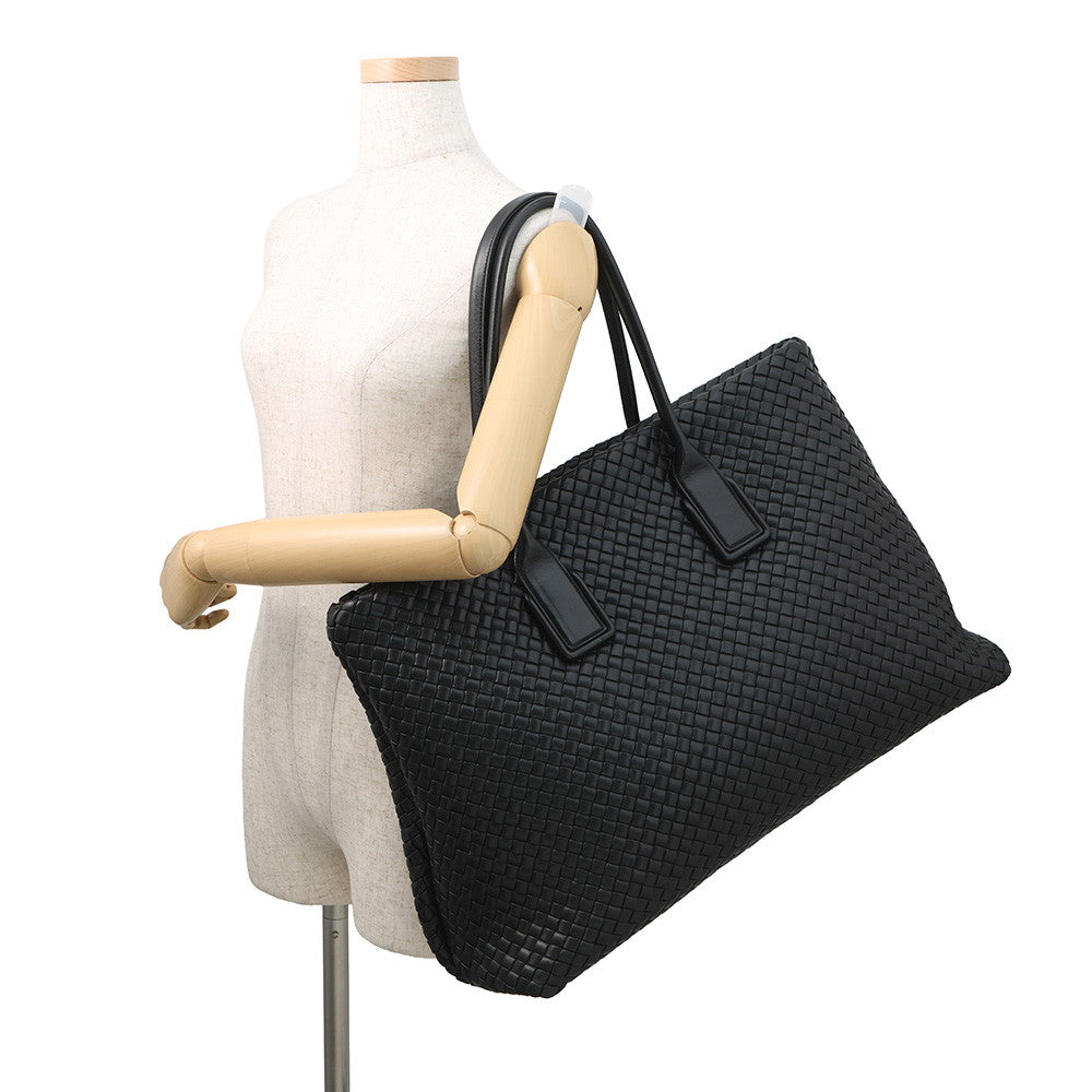 Bottega Veneta INTRECCIATO Snap Tote Bag Black Leather