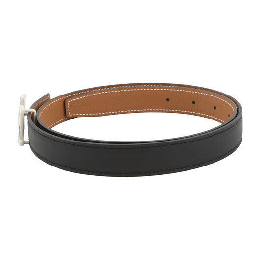 HERMES H enamel cool buckle reversible belt Black/Gold Swift Leather Epsom Size 85