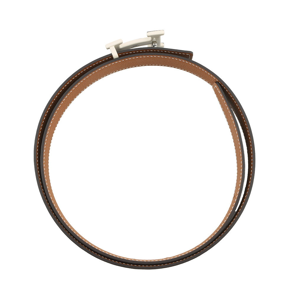 HERMES H enamel cool buckle reversible belt Black/Gold Swift Leather Epsom Size 85