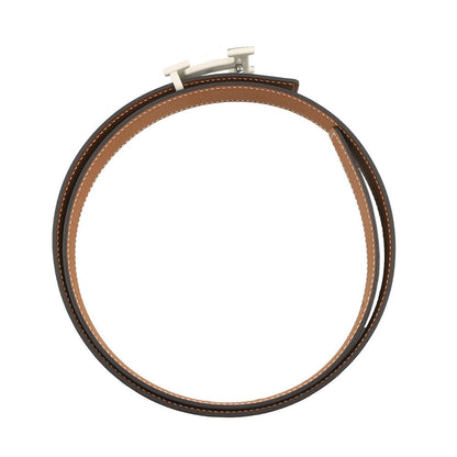 HERMES H enamel cool buckle reversible belt Black/Gold Swift Leather Epsom Size 85