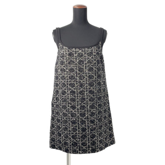 Dior Macrocannage Tweed Short Flare Dress Size 34 Black421R65A7795 Cotton54% Acryl27% Nylon19%