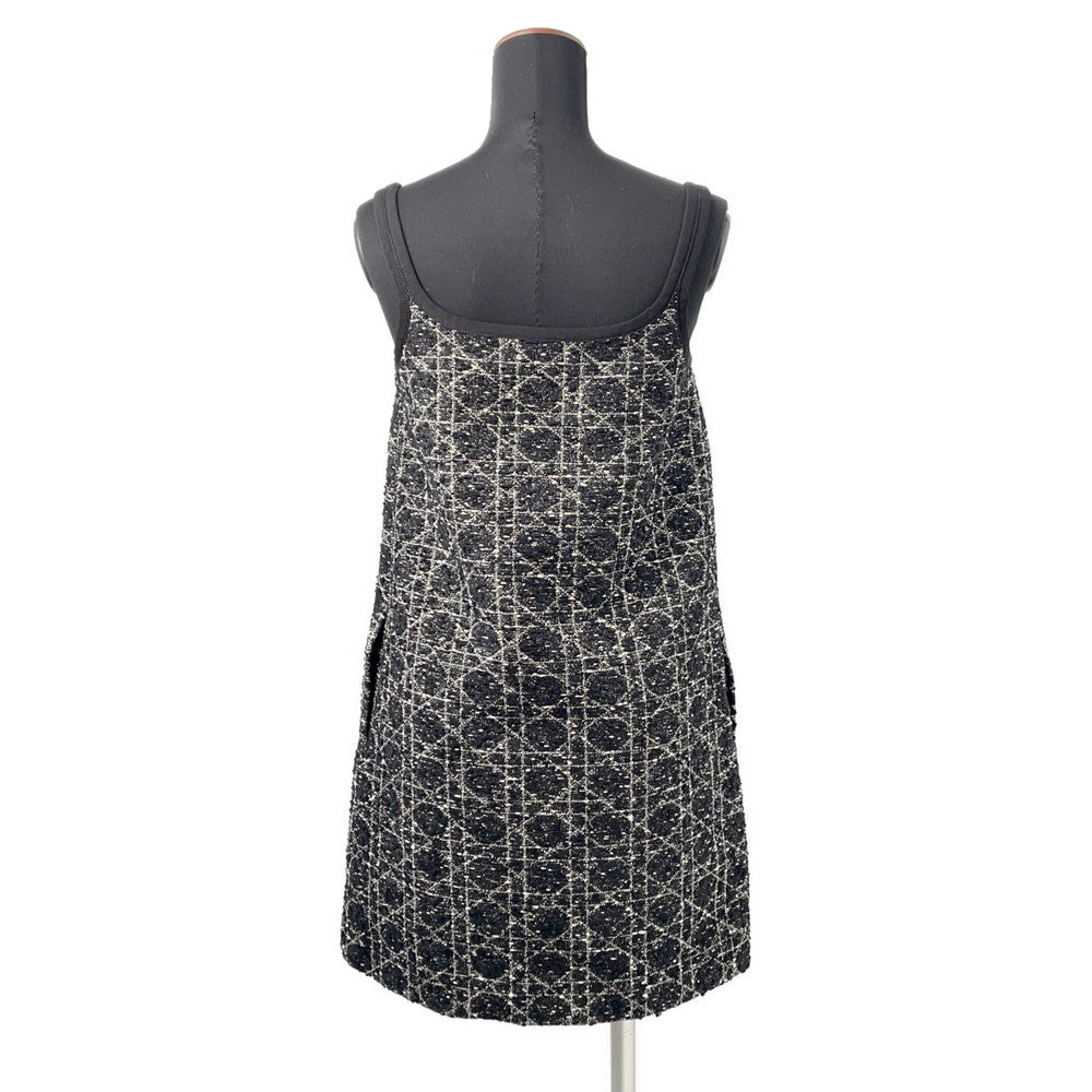 Dior Macrocannage Tweed Short Flare Dress Size 34 Black421R65A7795 Cotton54% Acryl27% Nylon19%